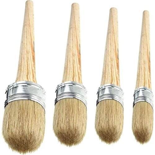 4 Pcs Round head Paint Wax Brush Set Natural Bristle Brushes Wax Brush for Painting Waxing Stencil Project DIY Art Crafts