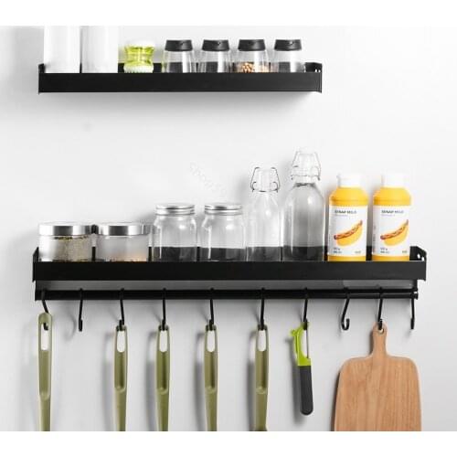 Kitchen Organizer Storage Wall-Mount Spice Racks Aluminum Shelves Utensil Spoon Hanger Hook Kitchen Gadgets Accessories Supplies