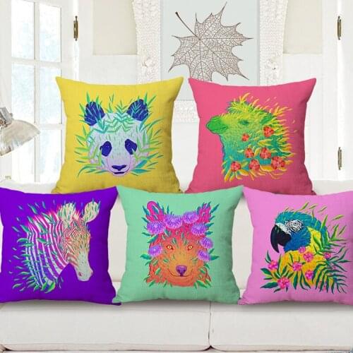 New Hand Painting Cartoon Animal Design Sofa Throw Pillow Case Cotton Linen Decorotive Cushion Cover 45x45cm Capas De Almofada