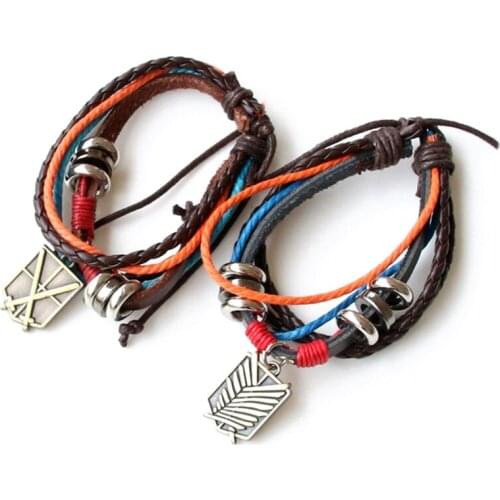 Wholesale 5 pcs/lot Anime Attack On Titan Bracelet Leather Bracelet Attack Wings Shingeki Cosplay Bracelet Wristband Chain