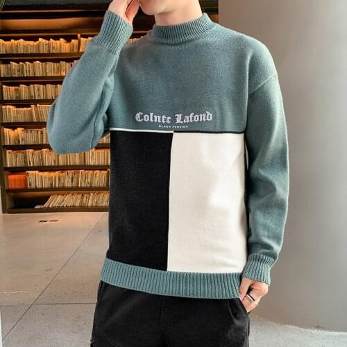 2021 Autumn winter Cashmere Warm Sweater Men Turtleneck Mens Pullover Patchwork Slim Fit Sweaters Tops Knitted Mens Jumper