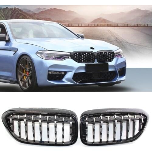 A Pair Car Front Bumper Kidney Grille Grill Diamond Meteor Style For BMW 5 Series G30 G38 2017 2018 2019 2020 Auto Accessories