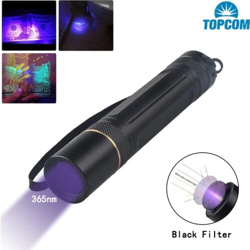TOPCOM Portable 365nm LED UV Flashlight 3W or 5W LED Ultraviolet Light With Black Filter Lens For Pet Urine Stains Detector