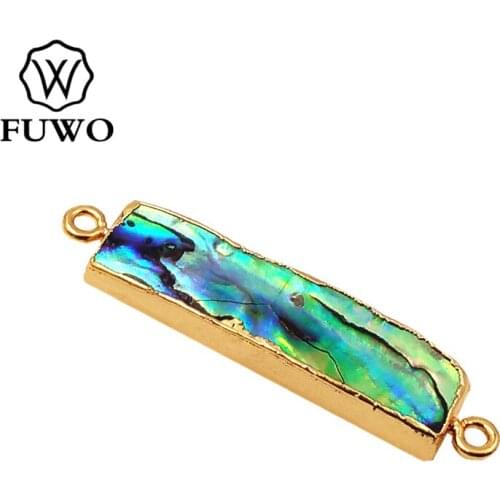 FUWO Natural Abalone Shell Connector Pendant 24K Gold Electroplate Rectangle Shell Jewelry Accessories Wholesale PD513