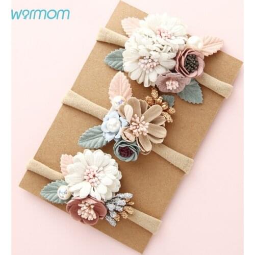 Warmom Fashion Florals Headband Newborn Baby Elastic Princess Hairbands Child Kids Pearl Fresh Style Cute Headwear Hair Band