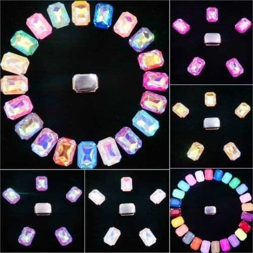 Rectangle shape Silver claw settings 20pcs/pack 13x18mm jelly candy & AB color glass Crystal Sew on rhinestone wedding dress diy
