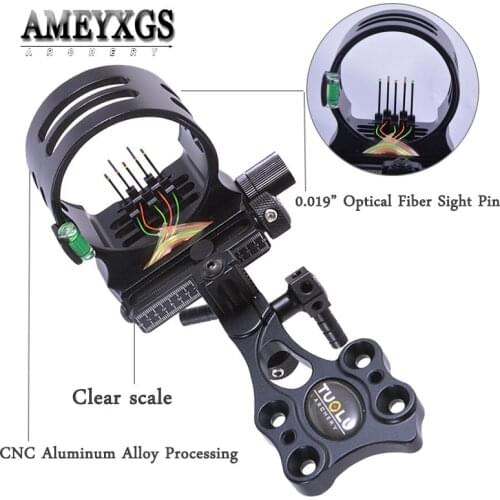 1set Compound Bow Sight Adjustable 5-pin Sights CNC Aluminum Alloy Processing 0.019" Optical Fiber Needle For Archery Shooting