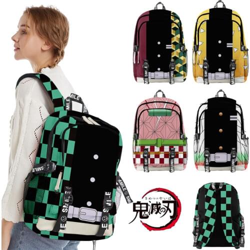 Anime Backapck Demon Slayer Kimetsu No Yaiba Kamado Tanjirou Nezuko Backpacks Canvans School Bag Students Travel Bags Boys Girls