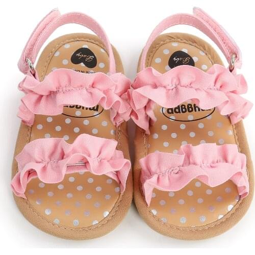 2021 New Style Baby Girls Summer Sandals Anti-Slip Soft Sole Ruffle Flat Shoes Toddler First Walker 0-18M