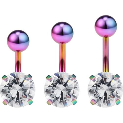 14G 316L Surgical Steel Four Prong-set Clear CZ With Shiny Ball Top Belly Earring Navel Button Rings Short Bar 6mm 8mm 10mm 3PCS