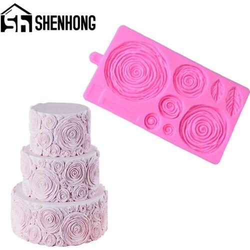 SHENHONG Rose Fondant Cake Petal Border Decorating Mold Wedding Party Flower Leaf Paste Sugar Craft Mould Chocolate Candy Pan