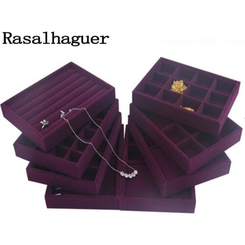 Handmade DIY Jewelry Box Drawer Storage Organizer Purple Soft Velvet Jewellery Earring Necklace Pendant Bracelet Tray 9 Options