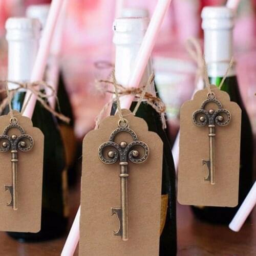 Wedding Party Favors And Gifts Key-Shaped DIY Wedding Decoration Vintage Key Bottle Opener With Card Twine Paper