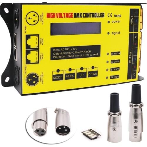 AC100-240V 4CH*2A RGB RGBW LED Strip Controller DMX Decoder Amplifier Dimmer Driver Use for LED Strip Module DMX300C