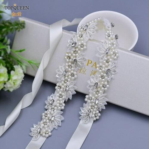 TOPQUEEN S232 Princess Bridal Belt with Pearl Flower Rhinestone Flower Wedding Bridal Belt Womens Embellished Belt Formal Belts