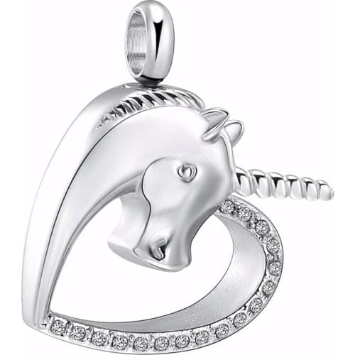 X080 Unicorn Shape Pet Cremation Jewelry for Ashes Keepsake - 316L Stainless Steel Cremation Pendant Necklace with Free Funnel