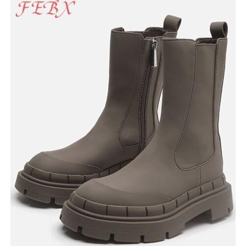 Za New Womens Ankle Boots Autumn Winter Chelsea Boots Pu Leather Zipper Chunky Heels Platform Fashion Ladies Shoes Long Boots