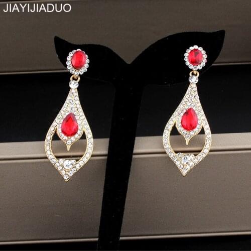 Jiayijiaudo Women Gold Color Crystal Wedding Classic Earrings Rhinestone Long Earrings Bridal Fashion Jewelry dropshipping 2018