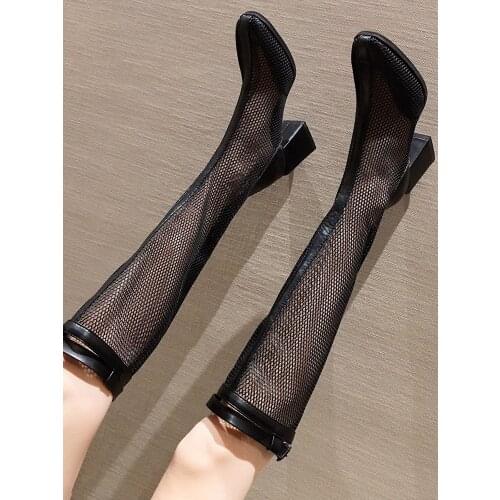 Womens shoes long boots 2020 autumn new high-tube high-heel hollow breathable motorcycle boots