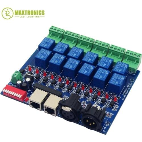 12CH Relay switch dmx512Controller RJ45 XLR, relay output, DMX512 relay control,12way relay switch(max10A) for led