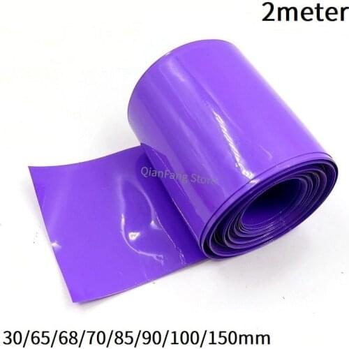 2M PVC Heat Shrink Tube for 18650 Lithium Battery Pack Cover Shrinkable Insulated Cable Sleeve 80~ 150mm Purple Sheath Film Wrap