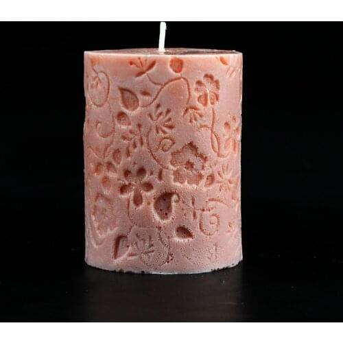 3D Silicone Candle Mold Round Cylinder Embossing Flower Shaped Mould