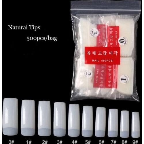 500pcs Fake Nails 10 SIZES Half False Tip For Nails Art #0-9# Coffin Nails Tip Nature/Clear/White False Nail 500PCS/PACK GJDS728