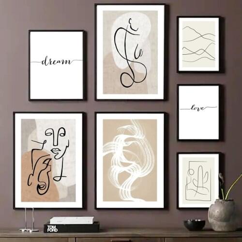 Abstract Line Woman Body Cactus Desert Dream Wall Art Print Canvas Painting Nordic Poster Wall Pictures For Living Room Decor