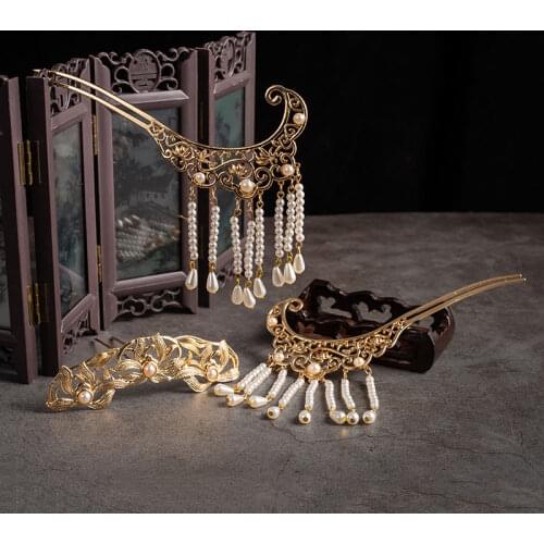 XinHuaEase Chinese Hanfu Accessories Headwear Retro Hairpin Tassel Hair Crown Ornament Antique Jewelry Womens Ancient Headdress