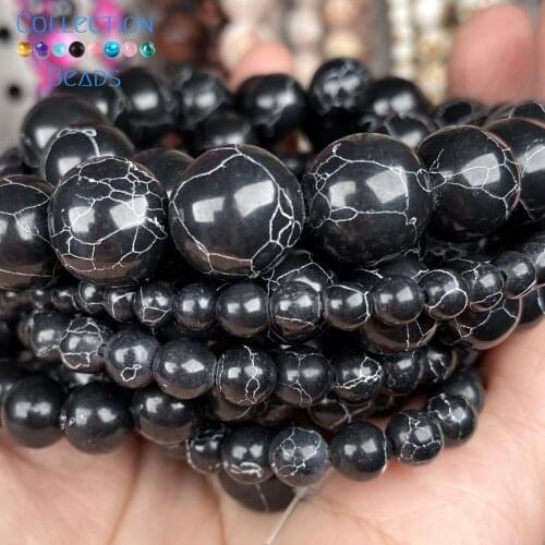 Synthesis Black Turquoises Stone Beads Spacer Loose Round Bead For Jewelry Making 4-12 MM DIY Bracelets Accessories Wholesale