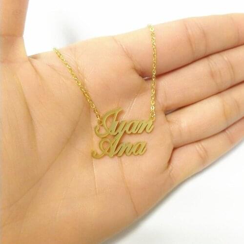 Stainless Steel Custom Personalized Double Name Choker Gold Color Handwriting Signature Any Font Pendant Necklaces For Women Men