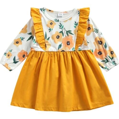 Ma&Baby 18m-6Y Toddler Kid Girls Flower Dress Vintage Ruffles Long Sleeve Floral Dresses For girls DD40