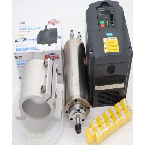 1.5KW water cooling CNC spindle motor 6A 1.5KW VFD 13 pieces ER11 collet spindle clamp water-cooled device