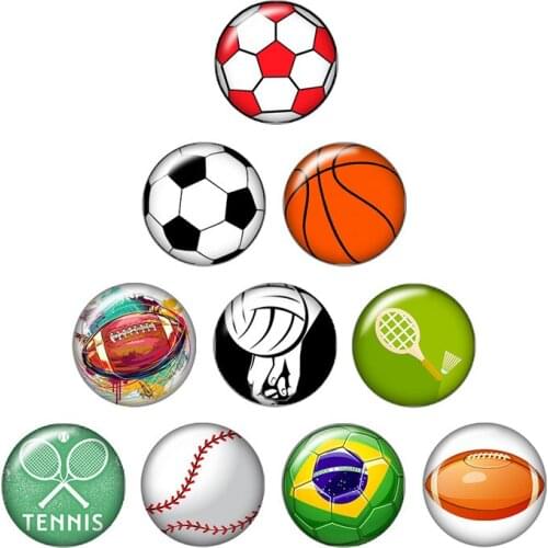 Football basketball baseball 10pcs mixed 12mm/16mm/18mm/25mm Round photo glass cabochon demo flat back Making findings