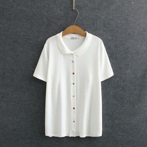 Plus size solid black white Elastic Stretch fabrics women loose tshirts 2021 new summer casual ladies Turn-down Collar t shirts