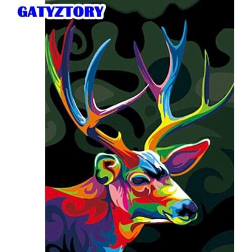 GATYZTORY 5D Diamond Embroidery Colour Deer 5D DIY Diamond Painting Home Decoration Diamond Mosaic Animal Home Decor 40x50CM