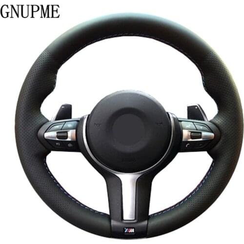GNUPME Genuine Leather Black DIY Car Steering Wheel Cover for BMW M3 M4 2014 - 2016 F31 428i 2015 F30 320d 328i 330i 2016
