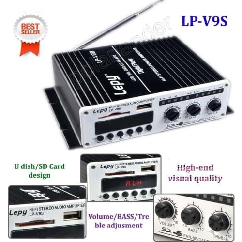 Hot 12V mini car Hi-Fi digital LPV9S USB FM CD SD DVD MP3 digital power amplifier auto vehicle audio power Multi-function 15WX2