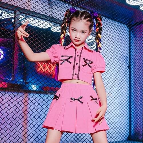Girls Modern Jazz Dancing Performance Costume Suit Pink Model Catwalk Show Stage Outfit Kids Hip Hop Street Dance Wear YS1925
