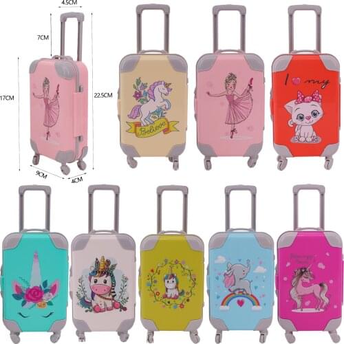Doll Clothes Unicorn Cartoon Luggage Suitcase Travel Accessories For 18 Inch American&43cm Reborn Baby New Born Doll Girls Toy