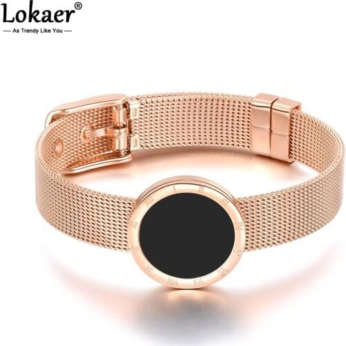 Lokaer Stainless Steel Roman Numerals Watch Bracelet Cuff Bangles Bracelets Lovers Jewelry Valentines Day Gift B18074