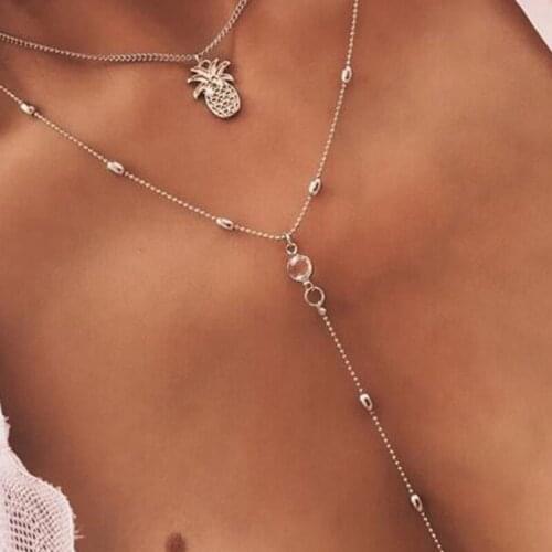 Fashion Necklaces Classic Gold Color Multilayer Pineapple Pendant Necklace Women Girl Statement Female Jewelry