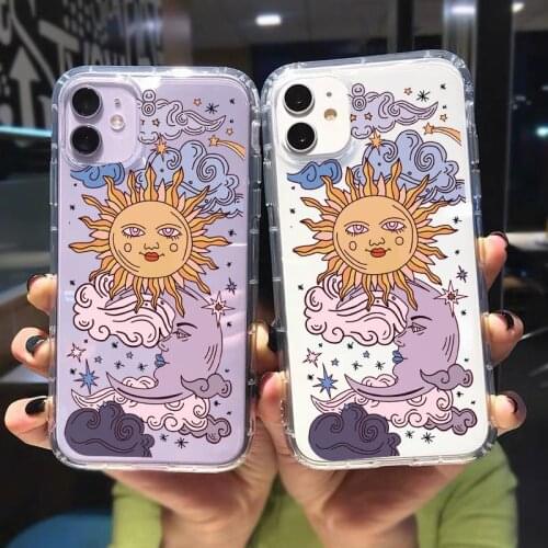 JAMULAR Fashion Art Sun Moon Clear Phone Case For iPhone 12 11 Pro XS MAX SE2020 7 XR X 8 6 Plus Shockproof Soft TPU Cover Coque