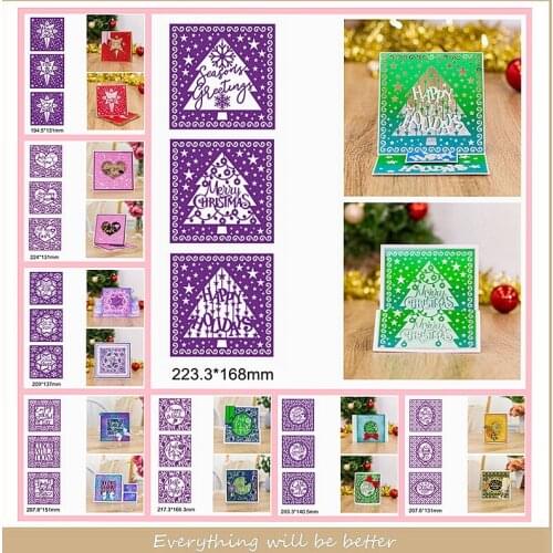 5pcs Set Merry Christmas Letter Tree Heart Round Lace Flower Hollowed Square Frame Metal Cutting Dies Make Pop Up Wishes Cards