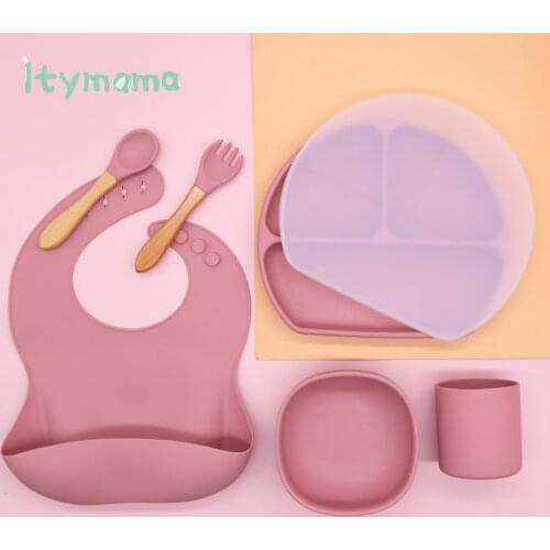 6pcs/lot Solid Silicone Baby Feeding Bowl Plate Tableware Set Waterproof Kids Spoon Baby Bibs Suction Bowl Childrens Dishes