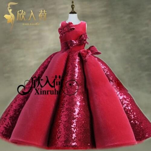 Real Picture Bling Bling Sparkly Sequin Puffy Girls Princess Ball Gowns Children Girls Celebration Birthday Party Dresses Gowns