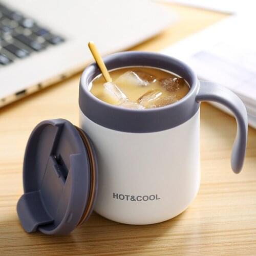 Simple Stainless Steel Coffee Mugs Thermos Insulation Water Cool Bottle Office Drinkware With Handle Lid Portable Travel Tea Mug
