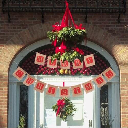 MERRY Christmas Banner Linen Hanging Flag Christmas Party Decoration Banner Flags