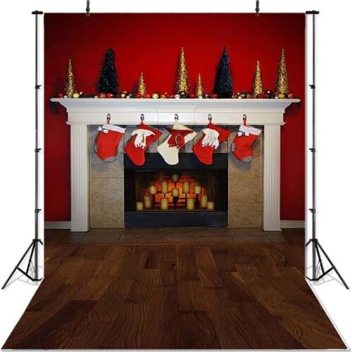 Christmas Photography Background Decorative Tree Fireplace Socks Wooden Floo Backdrop Party Decoration Banner For Photo Studio