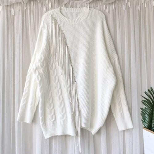 Tassel Sweater Women Keep Warm Winter Autumn 2021 Ladies Plus Size Fashionable Knit Pullover Stitching Rhinestone